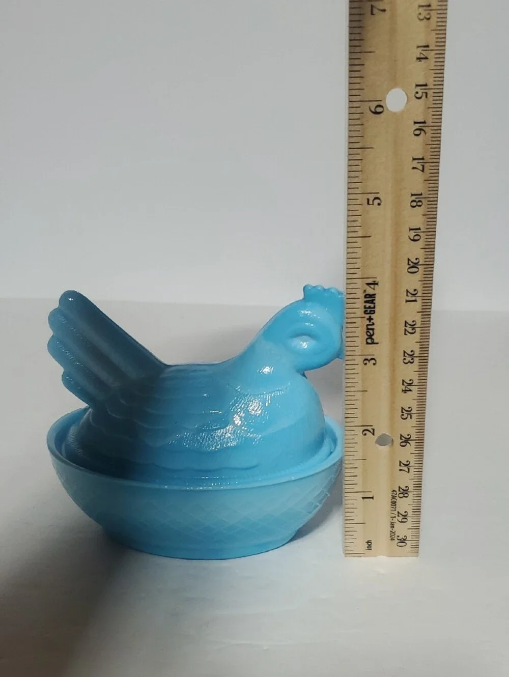 Vtg Blue Slag Glass Hen On Nest